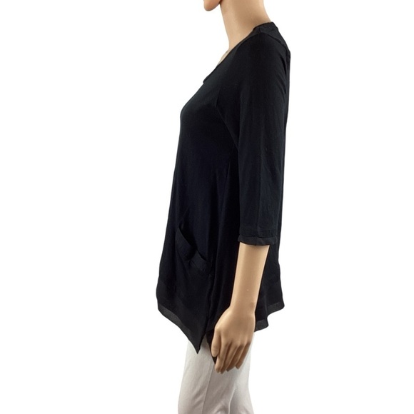 LOGO Lori Goldstein Asymmetrical Hem Top with Chiffon Trim Size XS Black - Picture 4 of 7